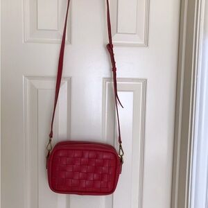 Madewell Cherry Red Quilted Leather Crossbody Bag